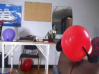Office Obsession, The Secretary In Stockings Inflates Balloons And Masturbates With Balloons. 22